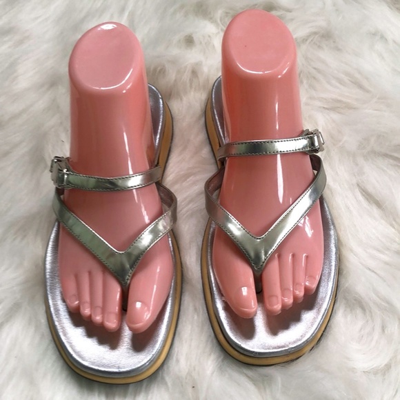 Prada Woman's Silver Sandals Sz 38 / US 8 - Picture 1 of 8
